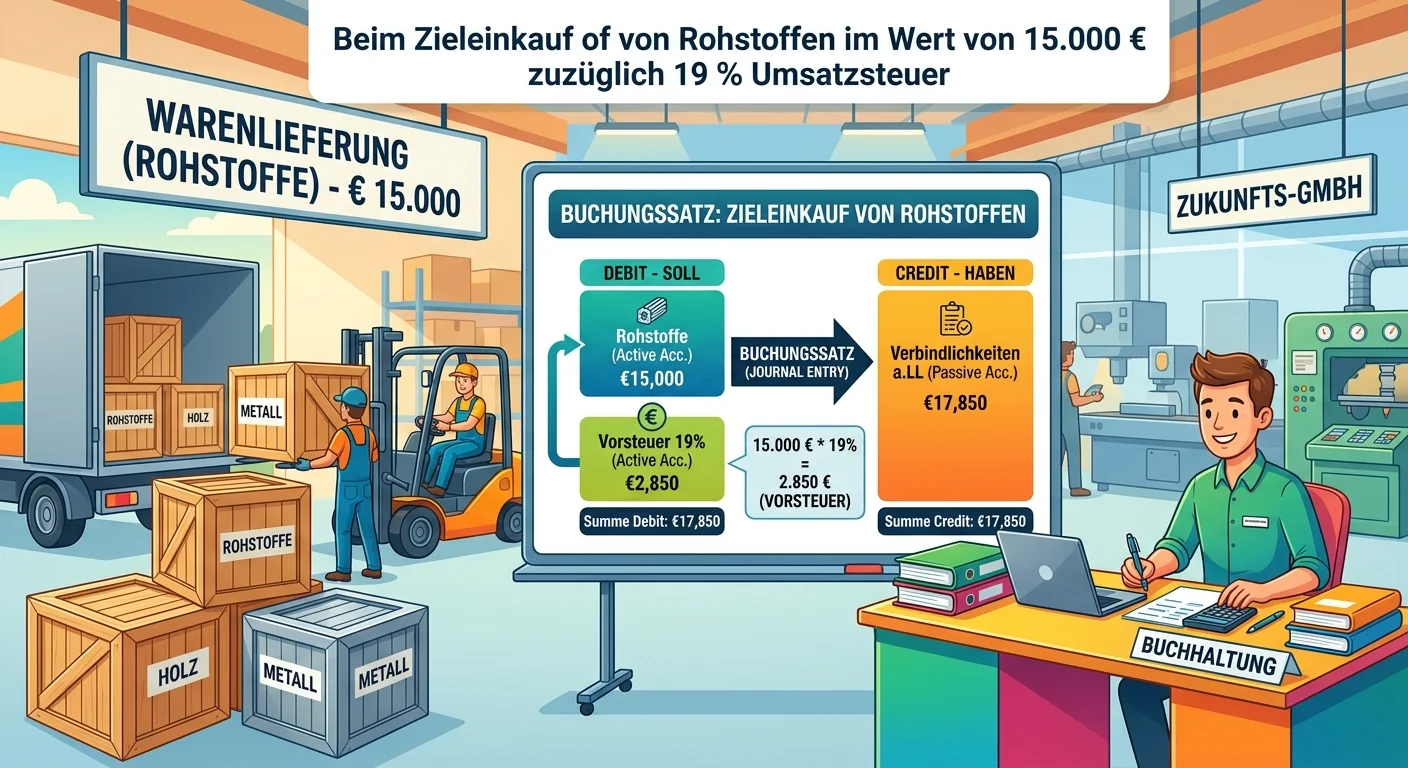 Industriekaufmann: Buchungssatz Zieleinkauf Rohstoffe 15.000 € – einfach erklärt
