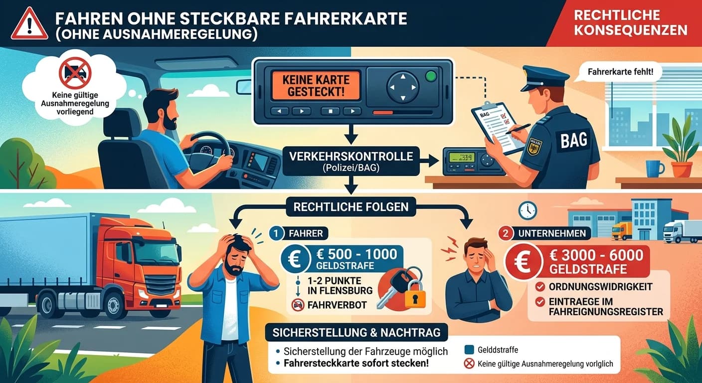 Berufskraftfahrer: Fahren ohne Fahrerkarte: Rechtliche Konsequenzen und Bußgelder – einfach erklärt