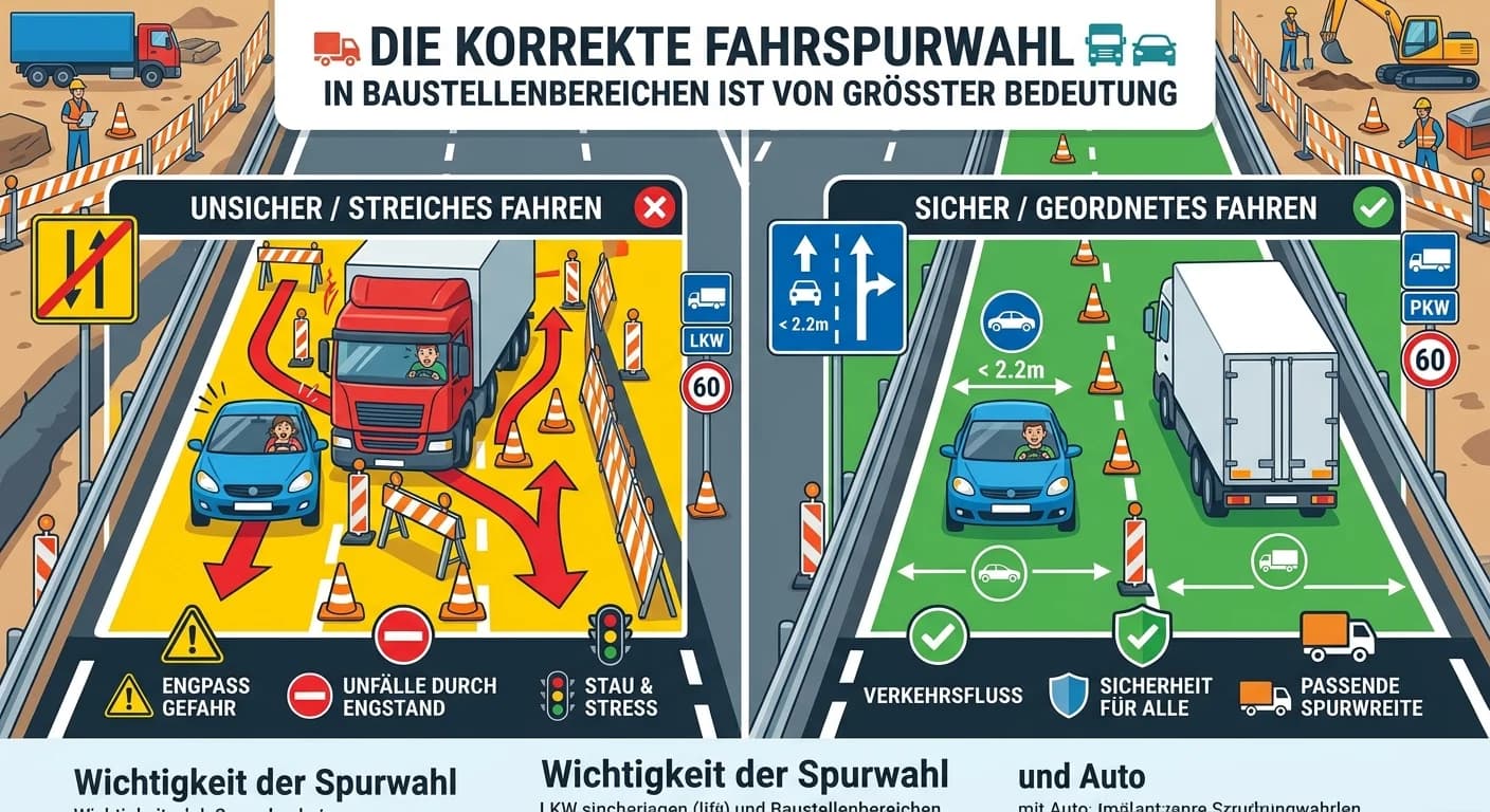 Berufskraftfahrer: Fahrspurwahl in Baustellen für LKW- und PKW-Sicherheit – einfach erklärt
