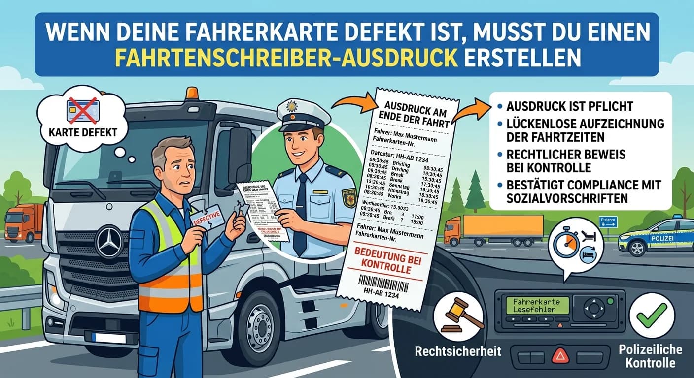 Berufskraftfahrer: Fahrtenschreiber-Ausdruck bei defekter Fahrerkarte – einfach erklärt