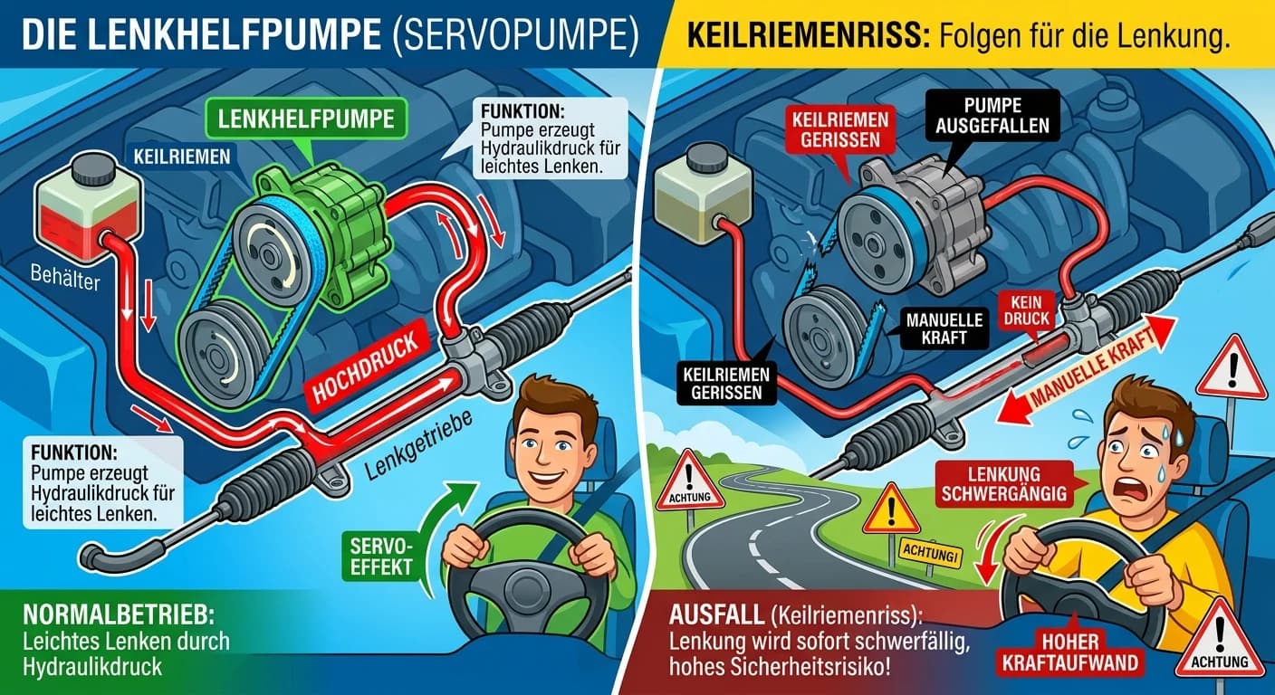 Berufskraftfahrer: Lenkhelfpumpe Funktion, Keilriemenriss Folgen für Lenkbarkeit – einfach erklärt