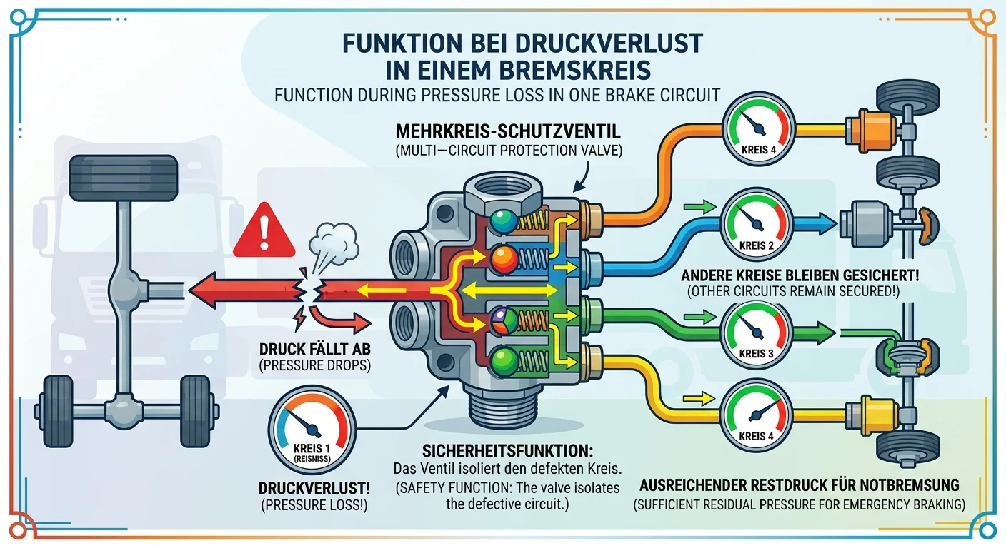 Berufskraftfahrer: Mehrkreis-Schutzventil Funktion bei Druckverlust im Bremskreis – einfach erklärt