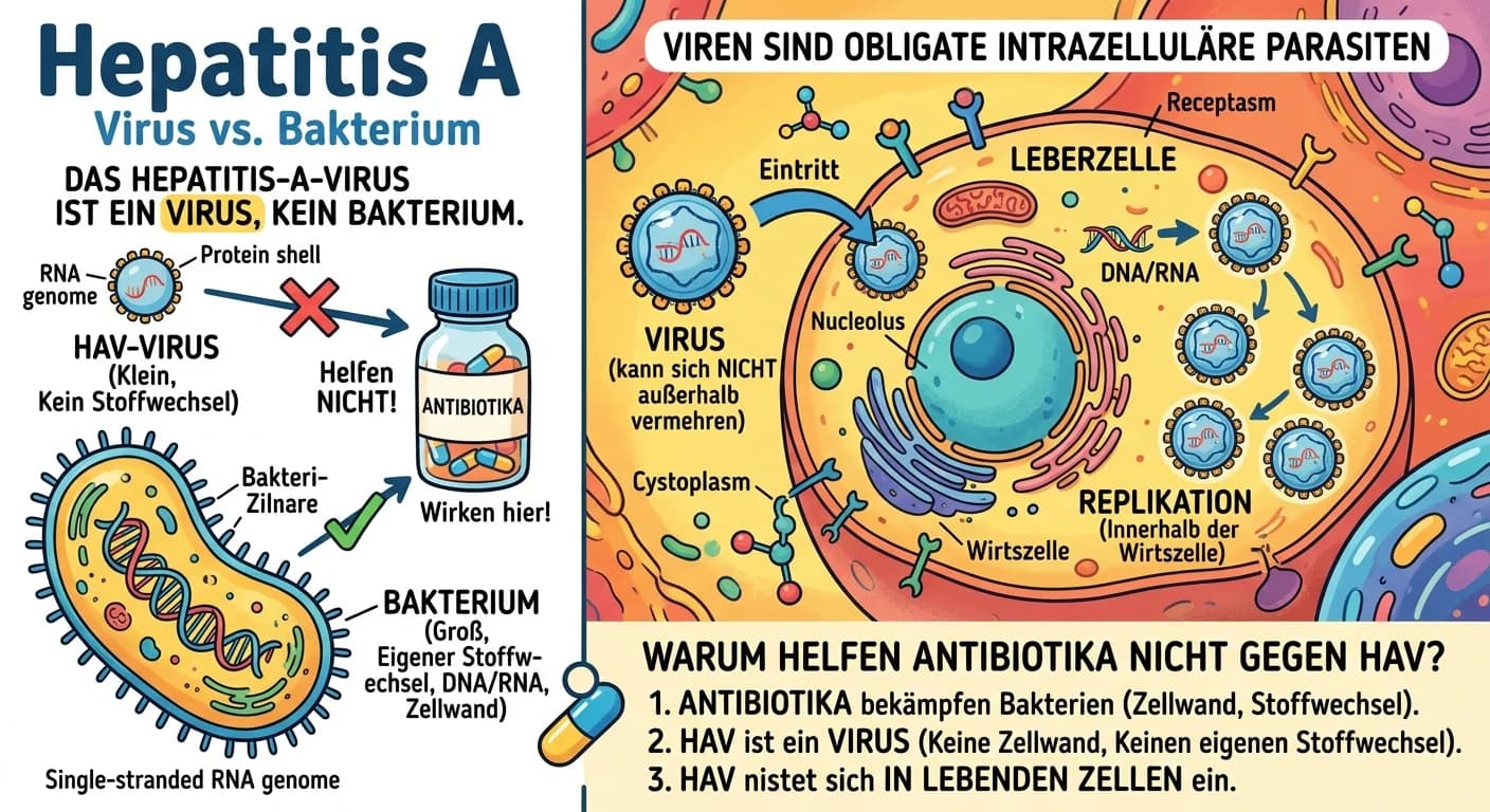 MFA: Hepatitis-A-Virus – Eigenschaften, Vermehrung, Antibiotika – einfach erklärt