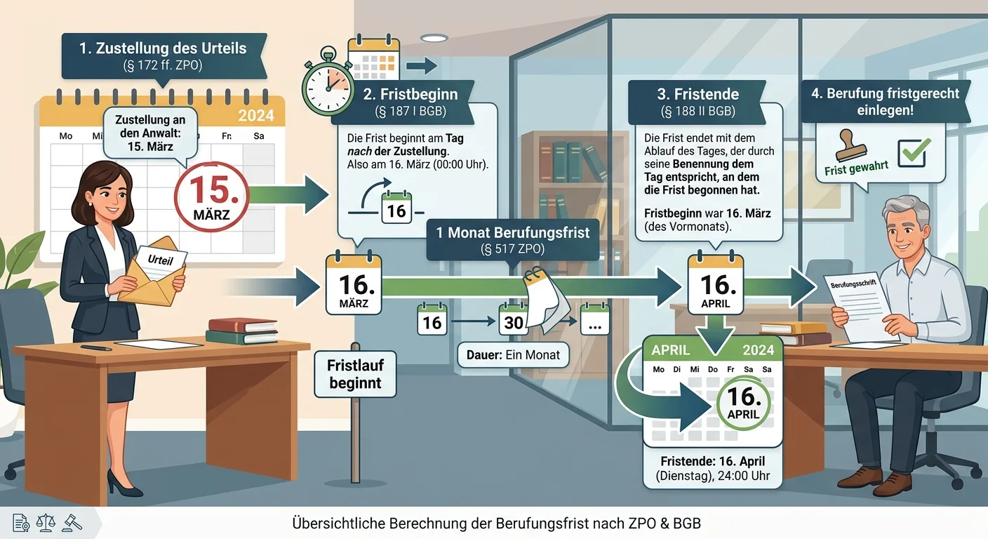 Rechtsanwaltsfachangestellte: Berufungsfrist § 517 ZPO berechnen – einfach erklärt