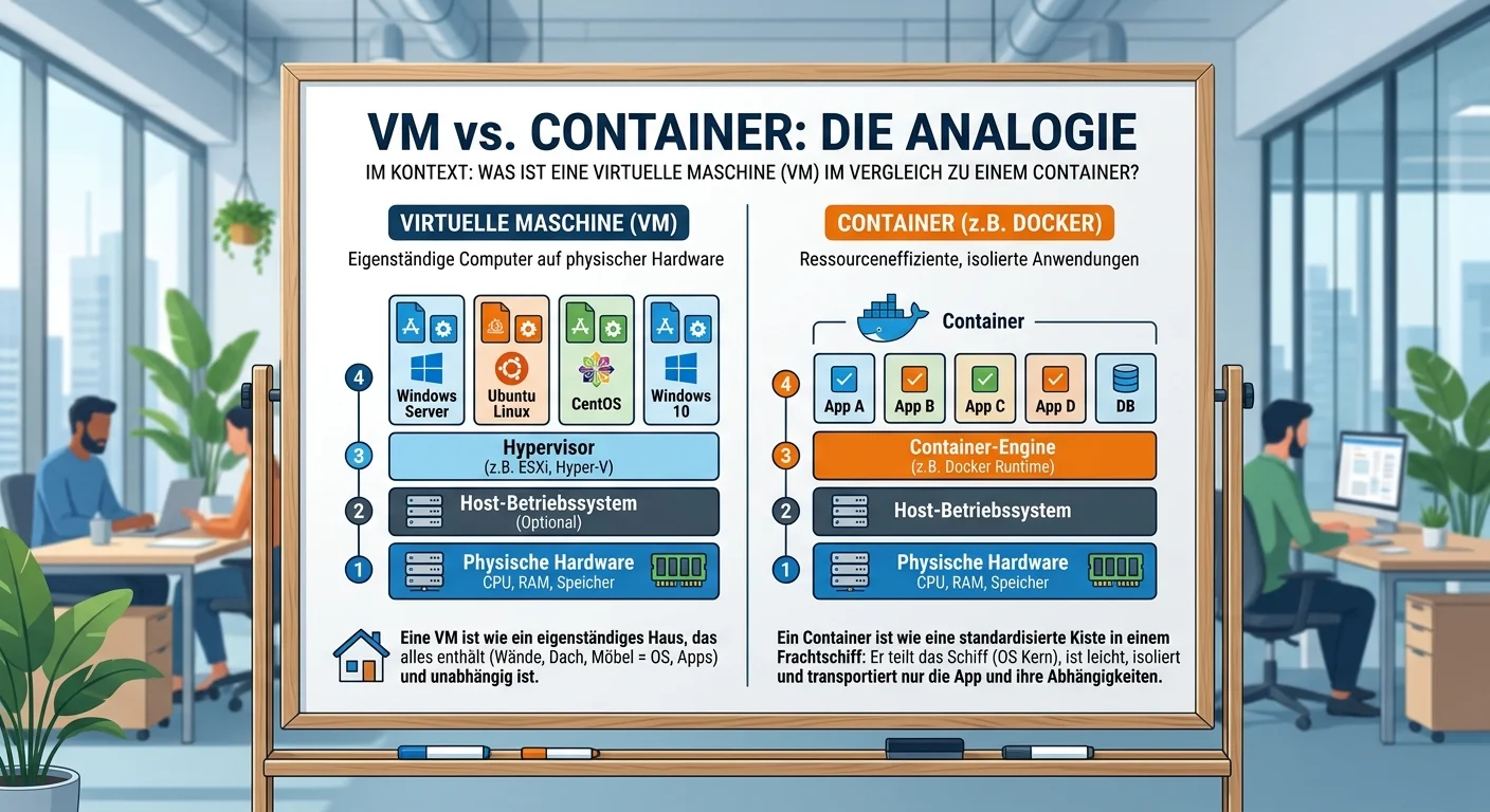 Fachinformatiker: Virtuelle Maschine (VM) vs. Container – einfach erklärt