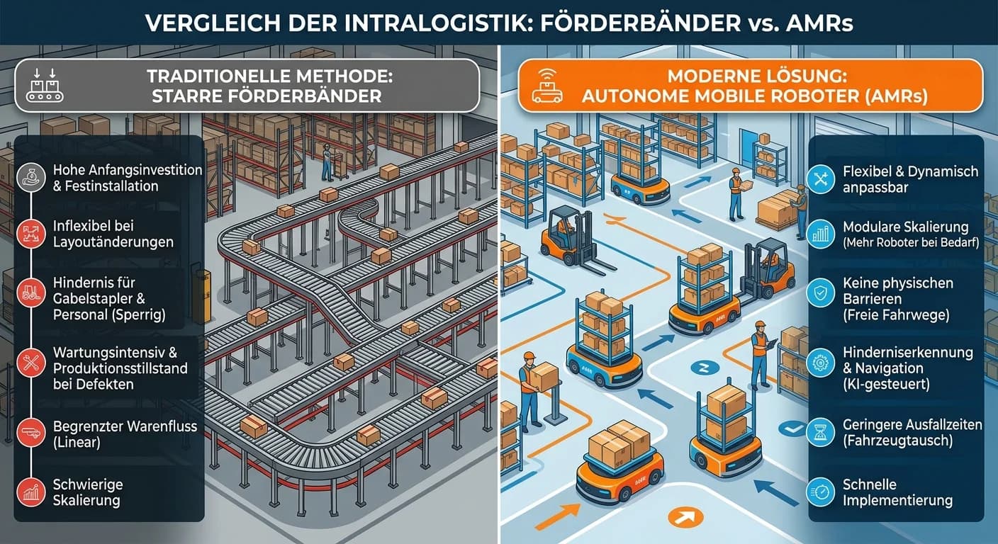 Lagerlogistik: AMR vs. Förderband in Intralogistik – einfach erklärt