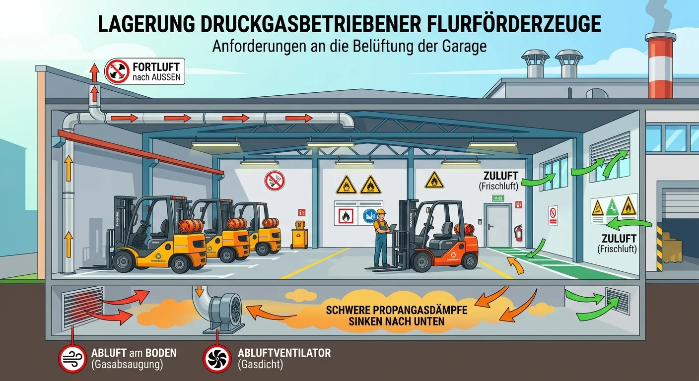 Lagerlogistik: Belüftung Garage Druckgas-Flurförderzeuge Propangas – einfach erklärt
