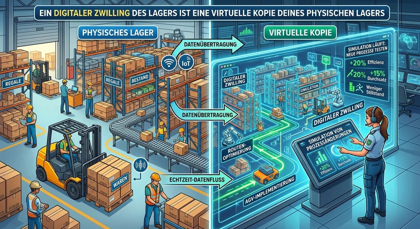 Lagerlogistik: Beschreiben Sie die Funktionen eines digitalen Zwill – einfach erklärt