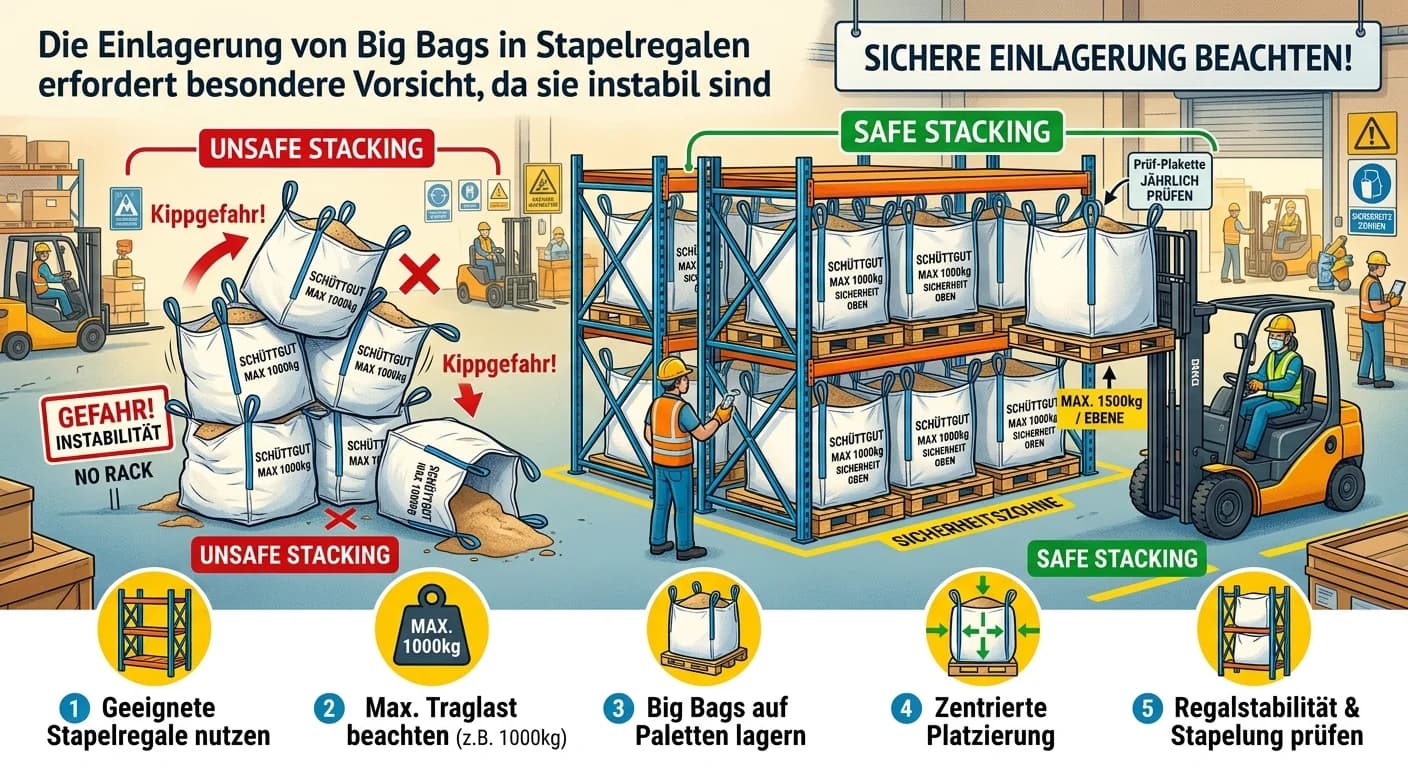 Lagerlogistik: Big Bags in Stapelregalen einlagern: Sicherheit – einfach erklärt