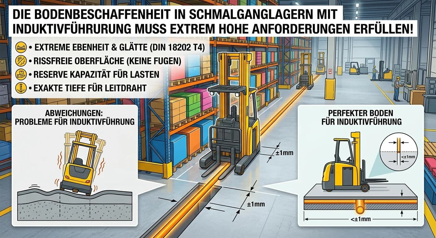 Lagerlogistik: Bodenbeschaffenheit Schmalganglager Induktivführung – einfach erklärt