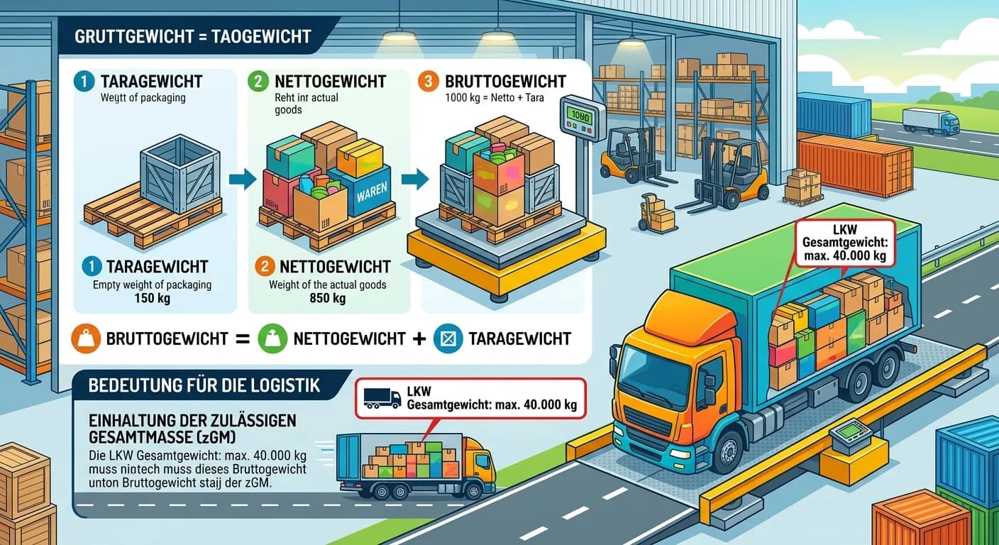 Lagerlogistik: Brutto-, Netto-, Taragewicht & LKW-Beladung – einfach erklärt