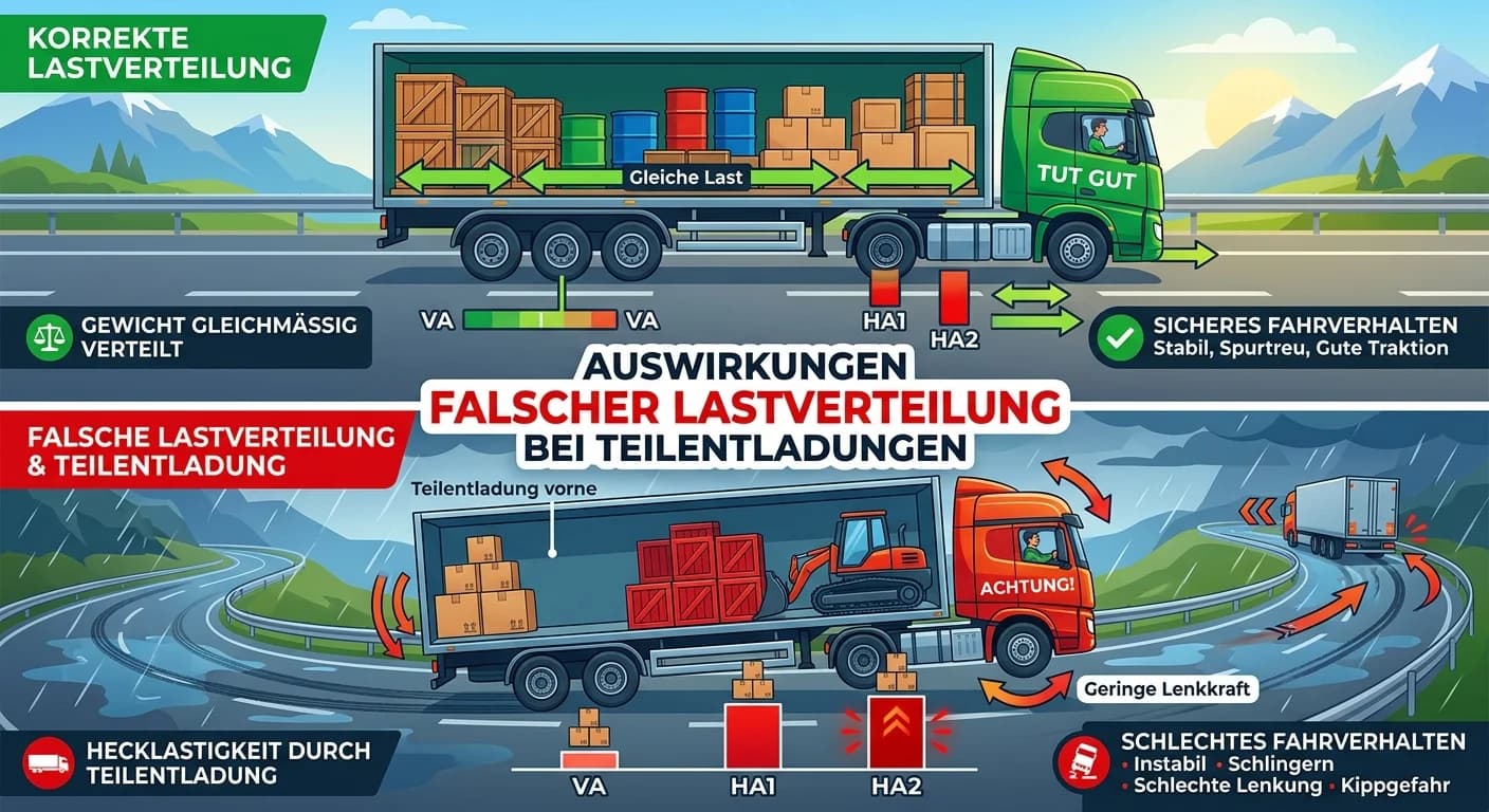 Lagerlogistik: Falsche Lastverteilung LKW Fahrverhalten Achslasten – einfach erklärt