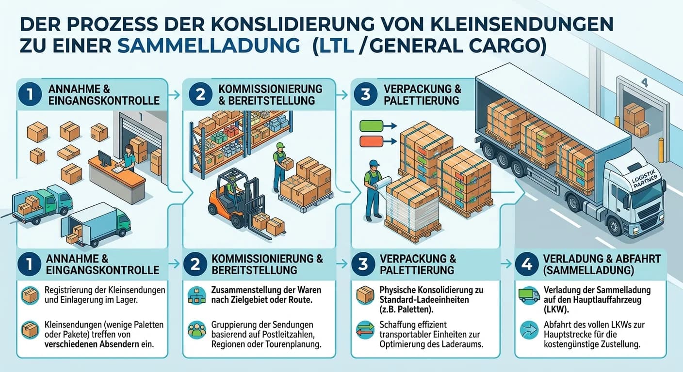 Lagerlogistik: Kleinsendungen zu Sammelladung konsolidieren – einfach erklärt