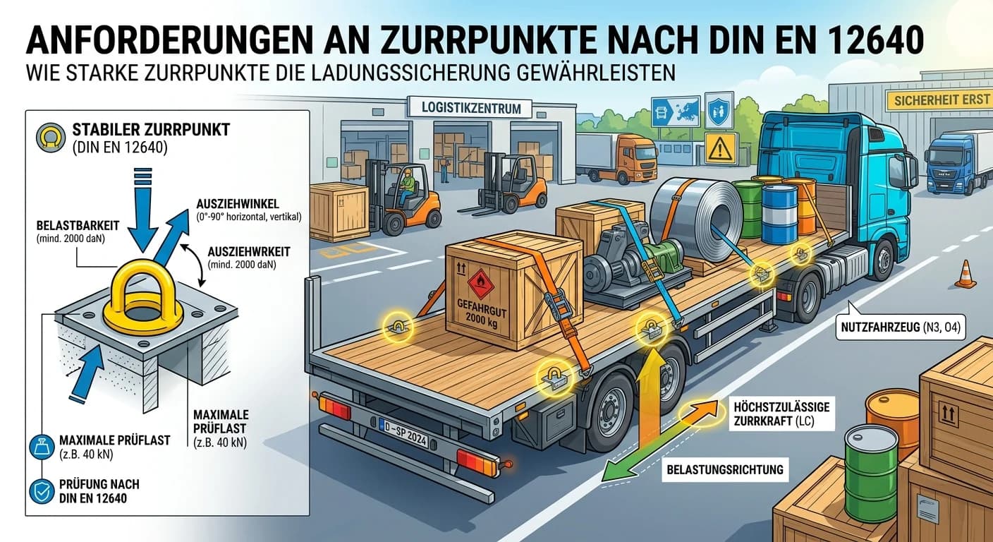 Lagerlogistik: Ladungssicherung: Zurrpunkte nach DIN EN 12640 – einfach erklärt