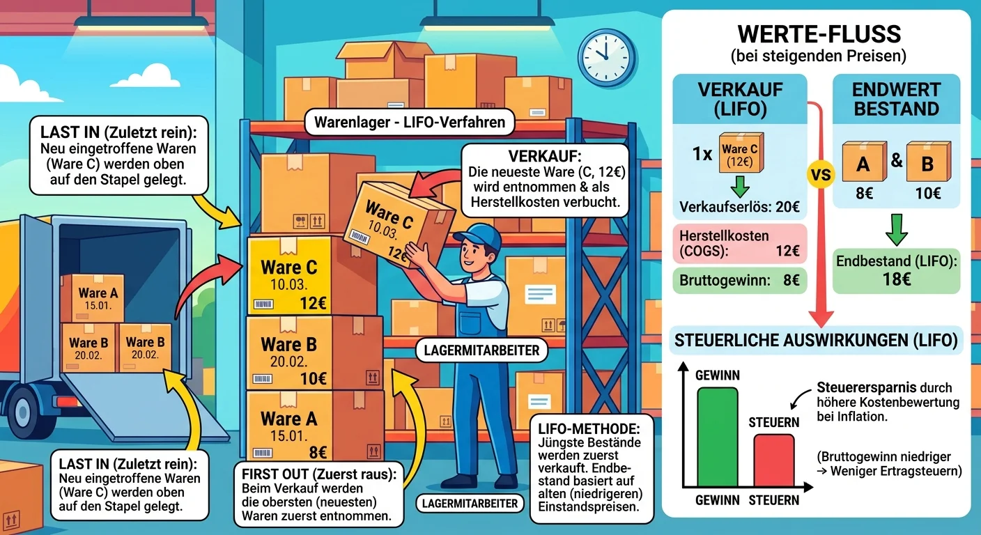Lagerlogistik: LIFO-Bestandsbewertung und steuerliche Auswirkungen – einfach erklärt
