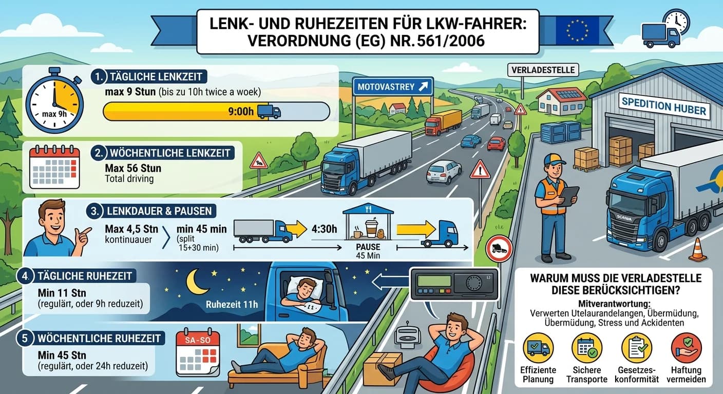 Lagerlogistik: LKW-Lenk- & Ruhezeiten: Pflichten der Verladestelle – einfach erklärt