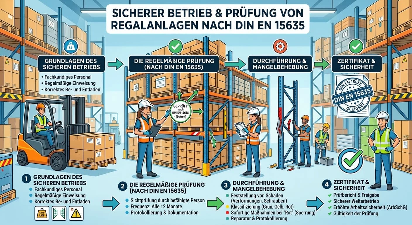 Lagerlogistik: Regalanlagen Prüfung DIN EN 15635 Arbeitssicherheit – einfach erklärt