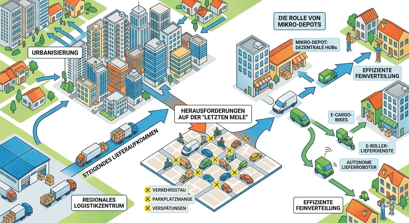 Lagerlogistik: Urbanisierung, Last-Mile-Logistik & Mikro-Depots – einfach erklärt