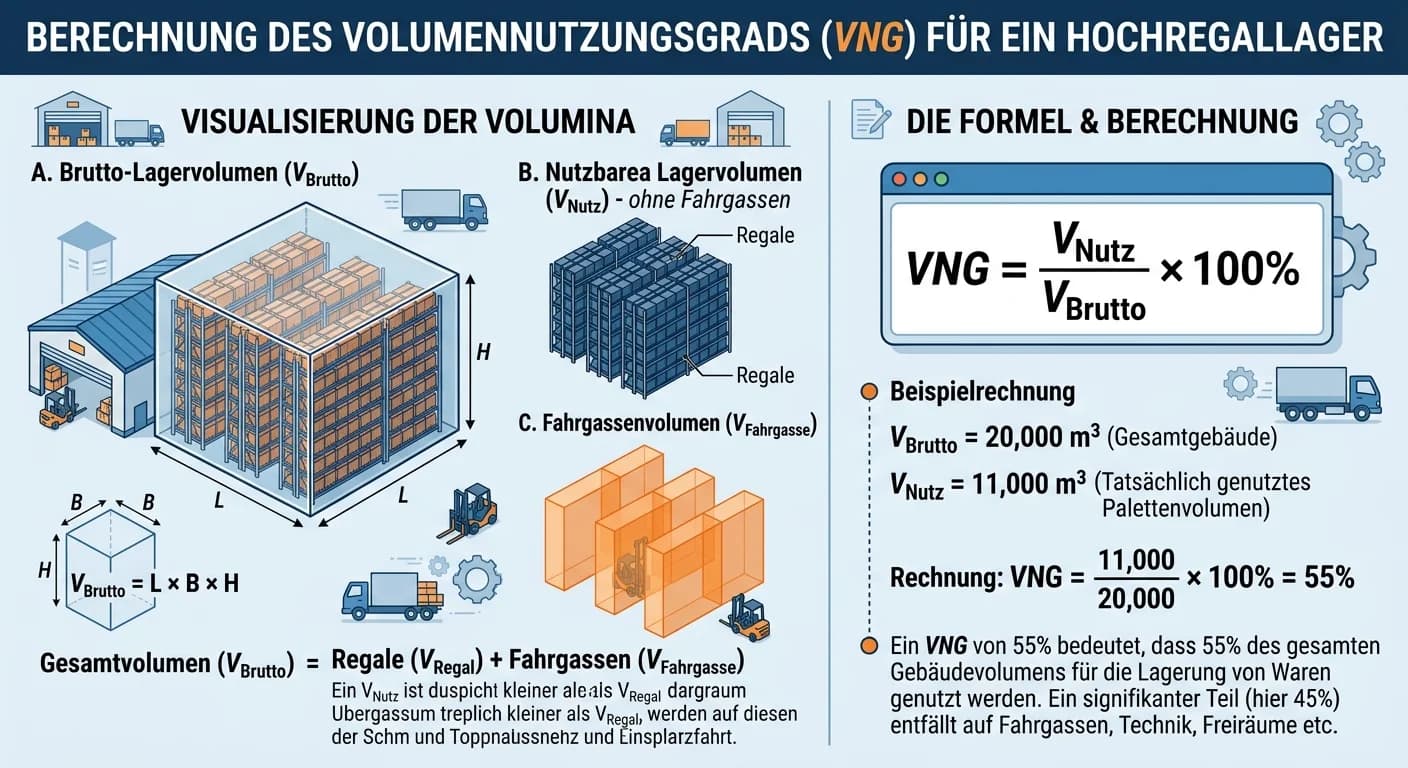 Lagerlogistik: Wie berechnet man den Volumennutzungsgrad eines Hoch – einfach erklärt
