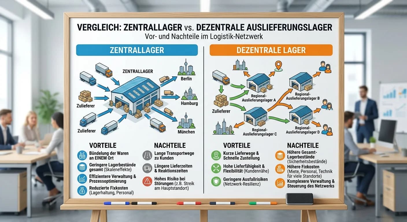 Lagerlogistik: Zentrallager vs. dezentrale Lager: Vor- & Nachteile – einfach erklärt