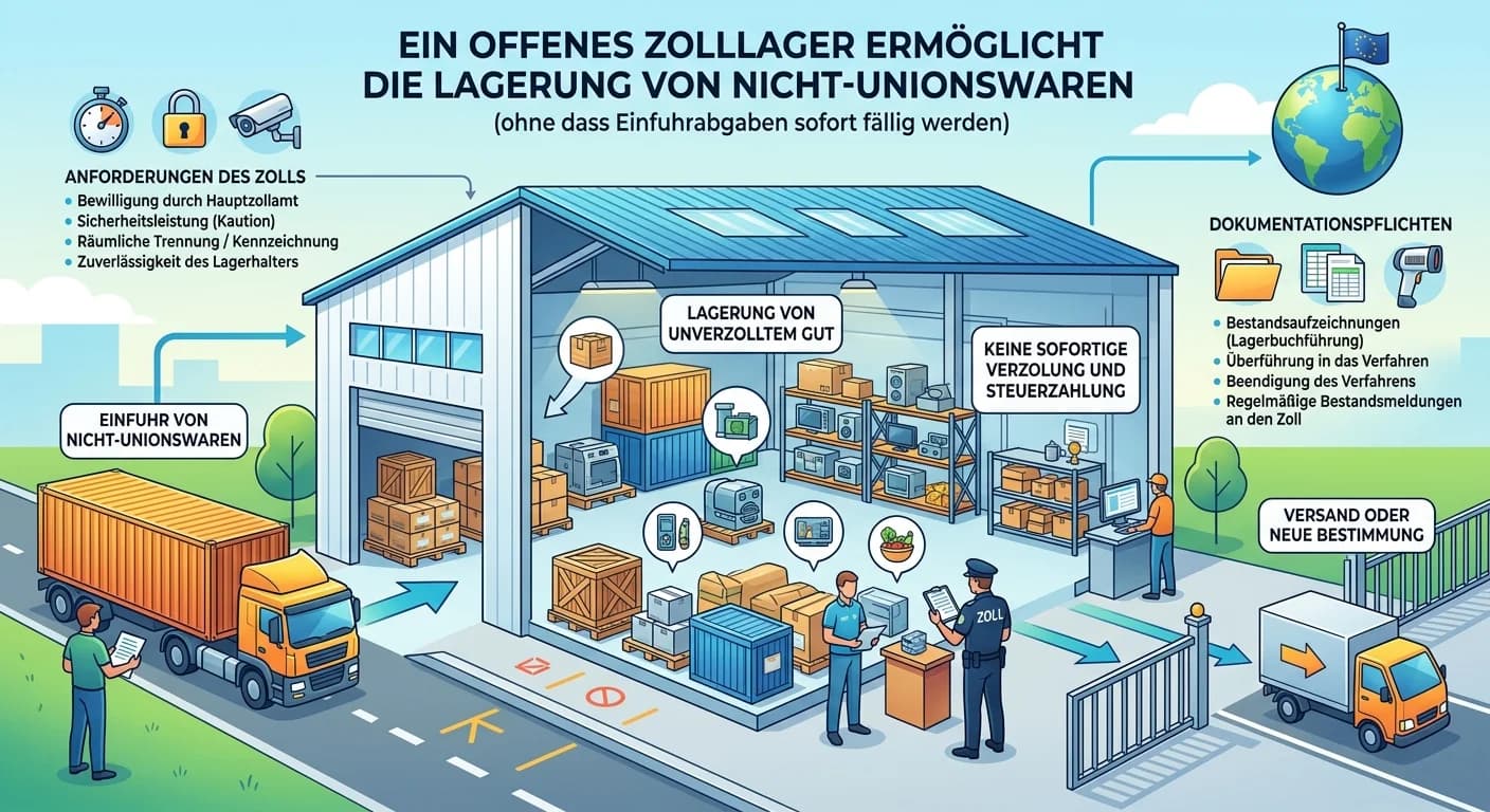 Lagerlogistik: Zollanforderungen offenes Zolllager unverzolltes Gut – einfach erklärt