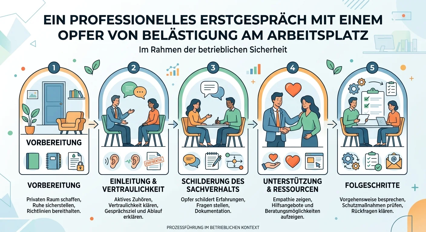 Schutz & Sicherheit: Erstgespräch mit Belästigungsopfer – einfach erklärt