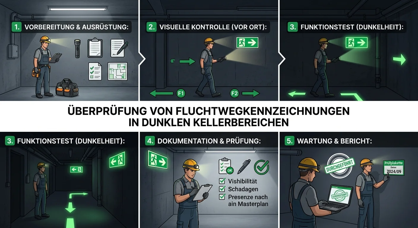 Schutz & Sicherheit: Fluchtwegkennzeichnung dunkler Keller prüfen – einfach erklärt
