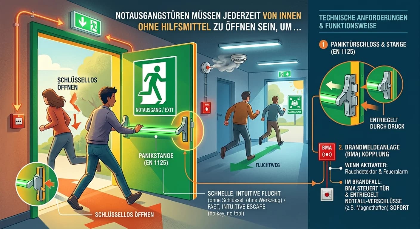 Schutz & Sicherheit: Notausgang Panikschlösser Brandmeldeanlage – einfach erklärt