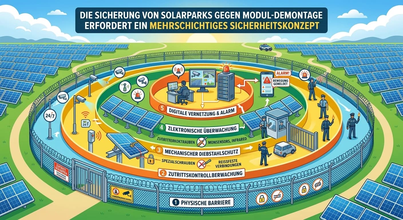 Schutz & Sicherheit: Solarpark-Sicherung gegen Moduldemontage – einfach erklärt
