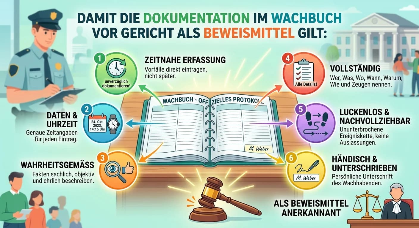Schutz & Sicherheit: Wachbuch-Dokumentation vor Gericht – einfach erklärt