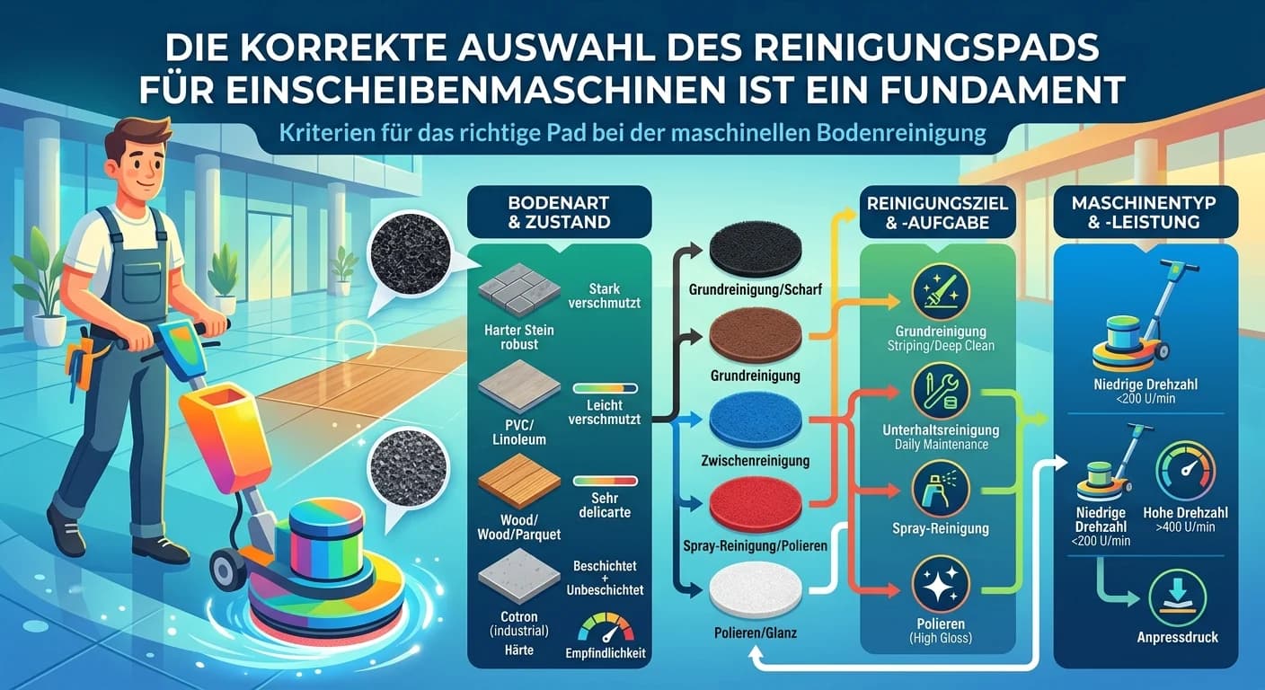 Gebäudereiniger: Pad-Auswahl für Einscheibenmaschinen bei Bodenreinigung – einfach erklärt
