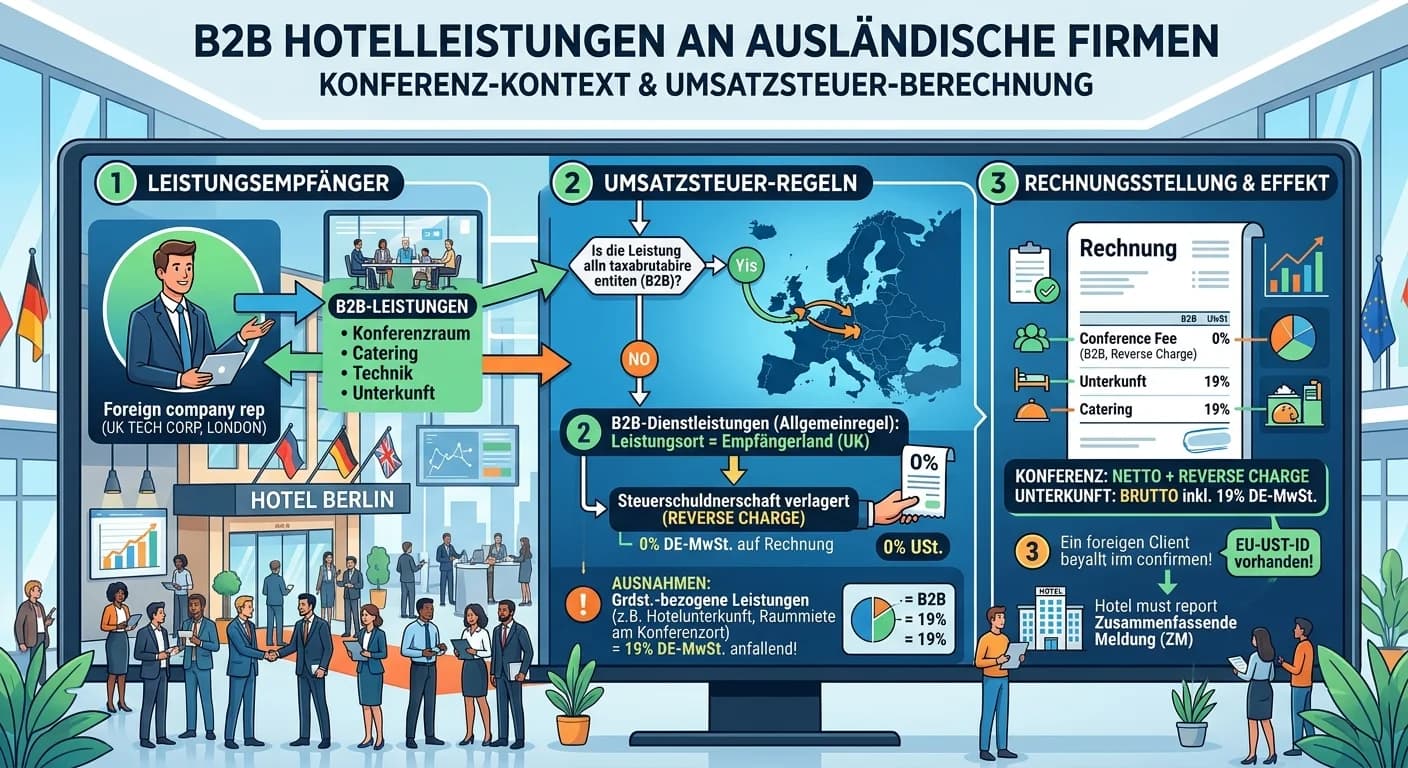 Hotelfach: Umsatzsteuer B2B-Leistungen ausländische Firmenkunden Konferenz – einfach erklärt