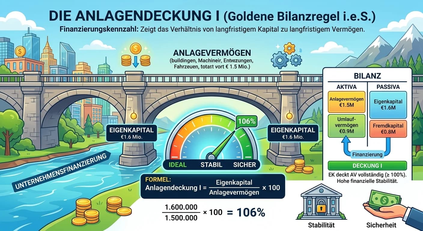 Industriekaufmann: Anlagendeckung I als Kennzahl der Anlagenfinanzierung – einfach erklärt