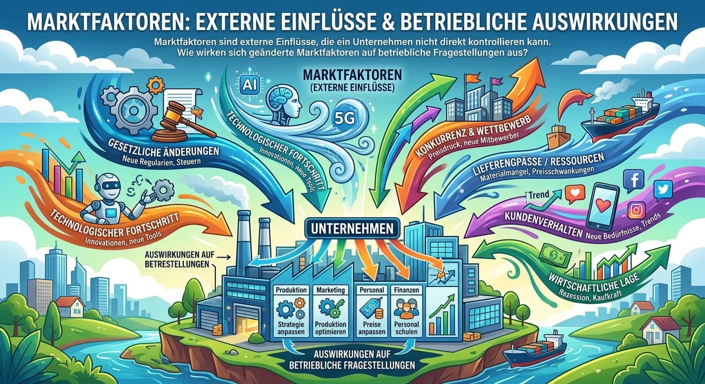 Industriekaufmann: Marktfaktoren und ihre Wirkung auf betriebliche Fragestellungen – einfach erklärt