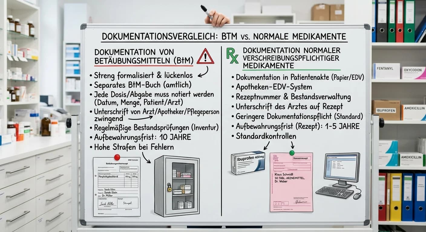 MFA: BtM-Dokumentation vs. Normalmedikamente – einfach erklärt