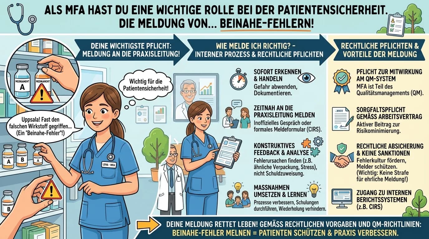 MFA: Rechtliche Pflichten bei Meldung von Beinahe-Fehlern an Praxisleitung – einfach erklärt