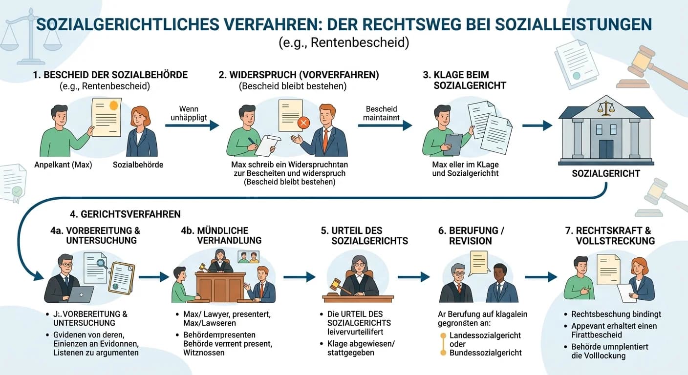 Rechtsanwaltsfachangestellte: Ablauf sozialgerichtliches Verfahren Rentenbescheid – einfach erklärt
