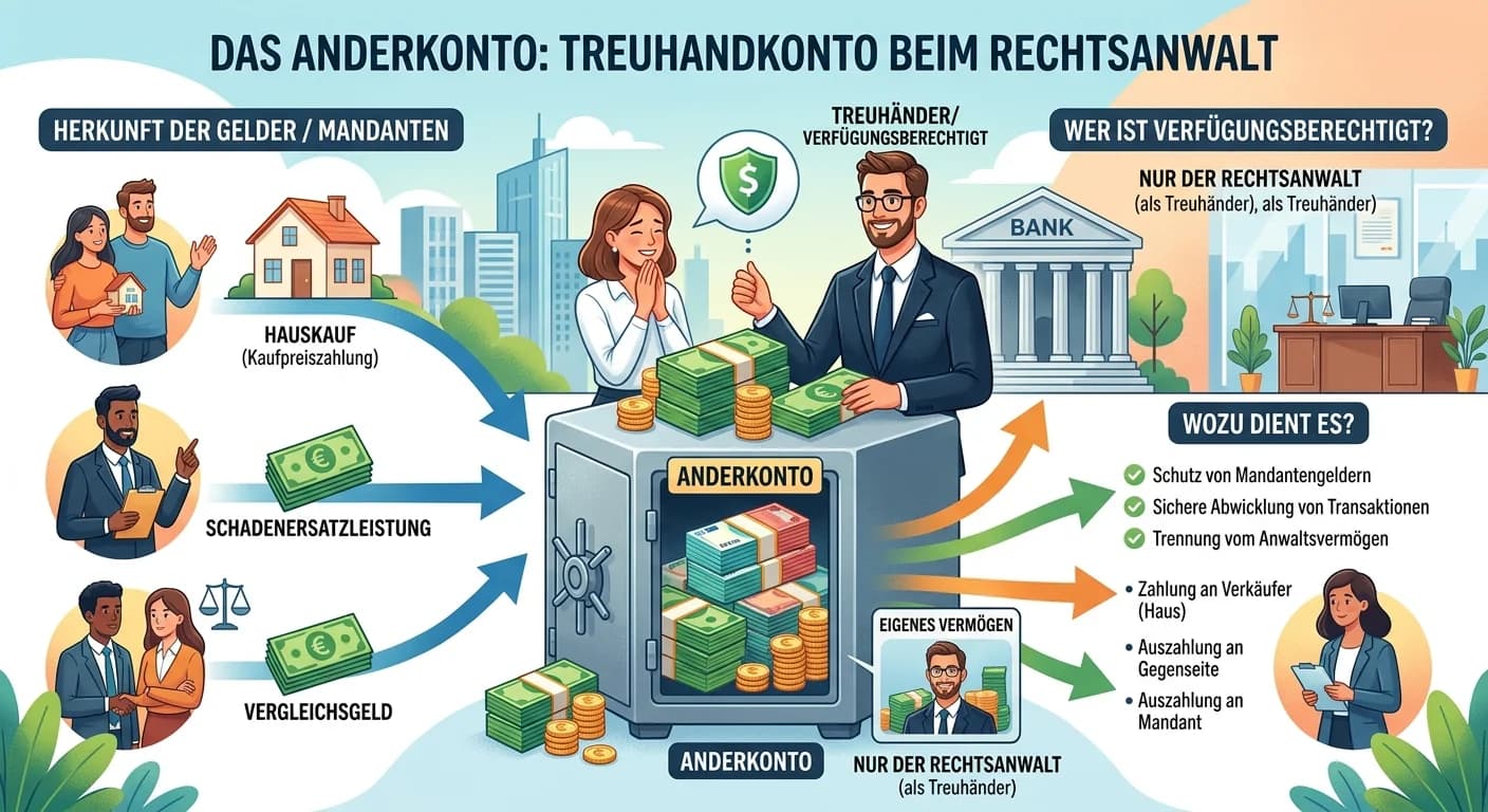 Rechtsanwaltsfachangestellte: Anderkonto: Zweck und Verfügungsberechtigung – einfach erklärt