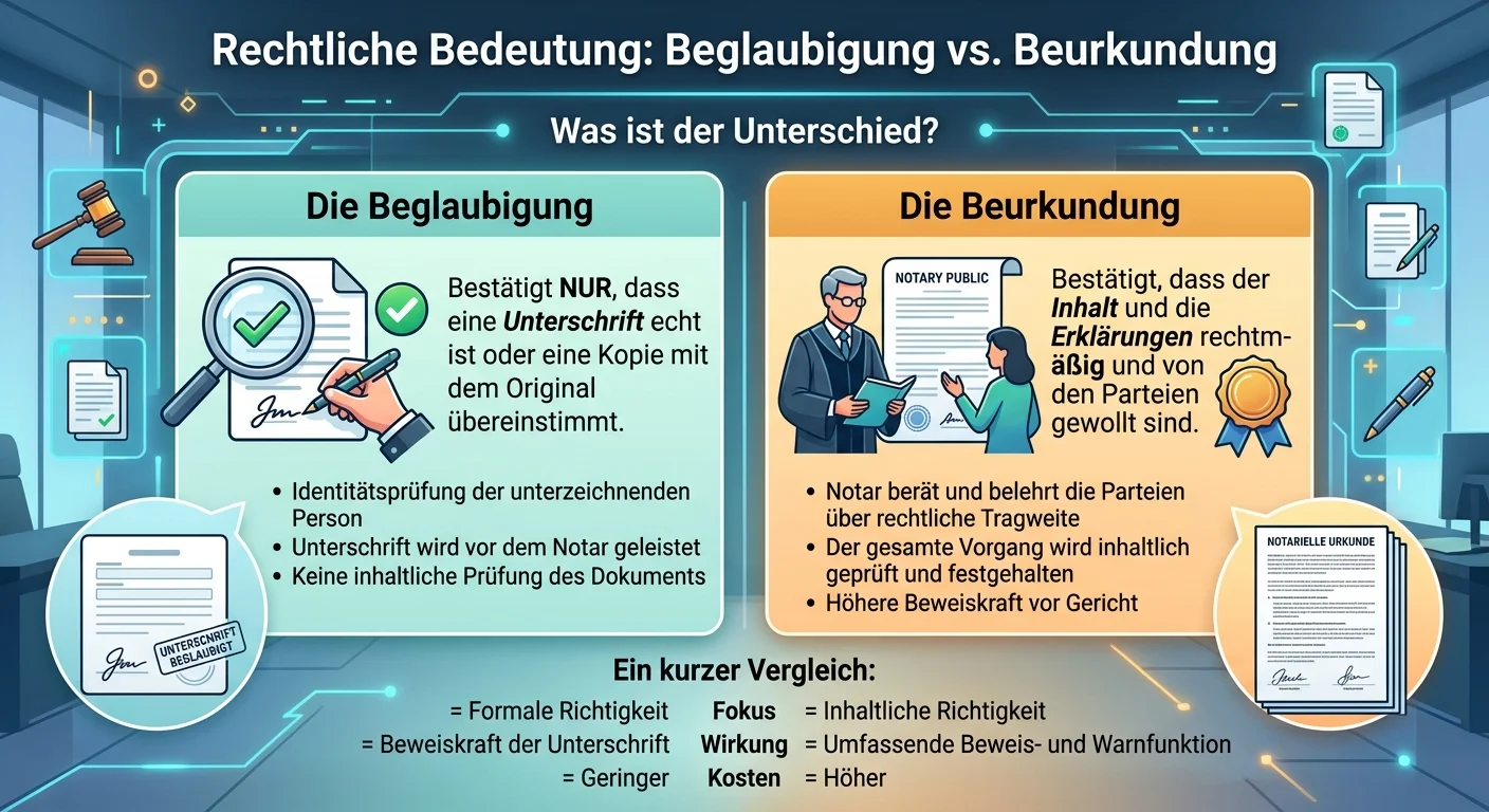 Rechtsanwaltsfachangestellte: Beglaubigung vs. Beurkundung – rechtliche Bedeutung einfach erklärt