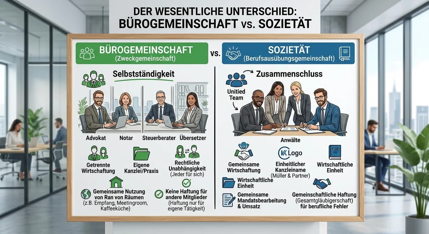 Rechtsanwaltsfachangestellte: Bürogemeinschaft vs. Sozietät – einfach erklärt