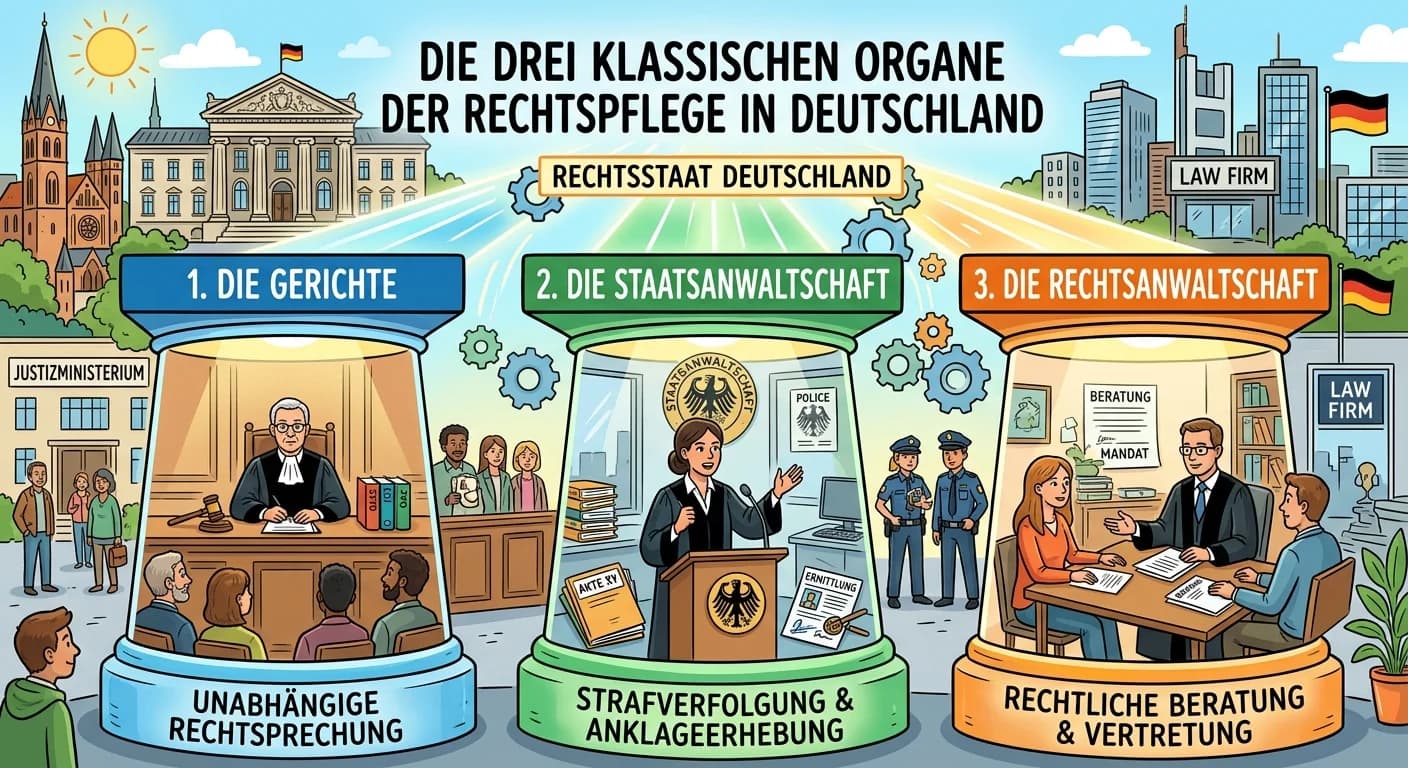 Rechtsanwaltsfachangestellte: Die 3 Organe der Rechtspflege in Deutschland – einfach erklärt