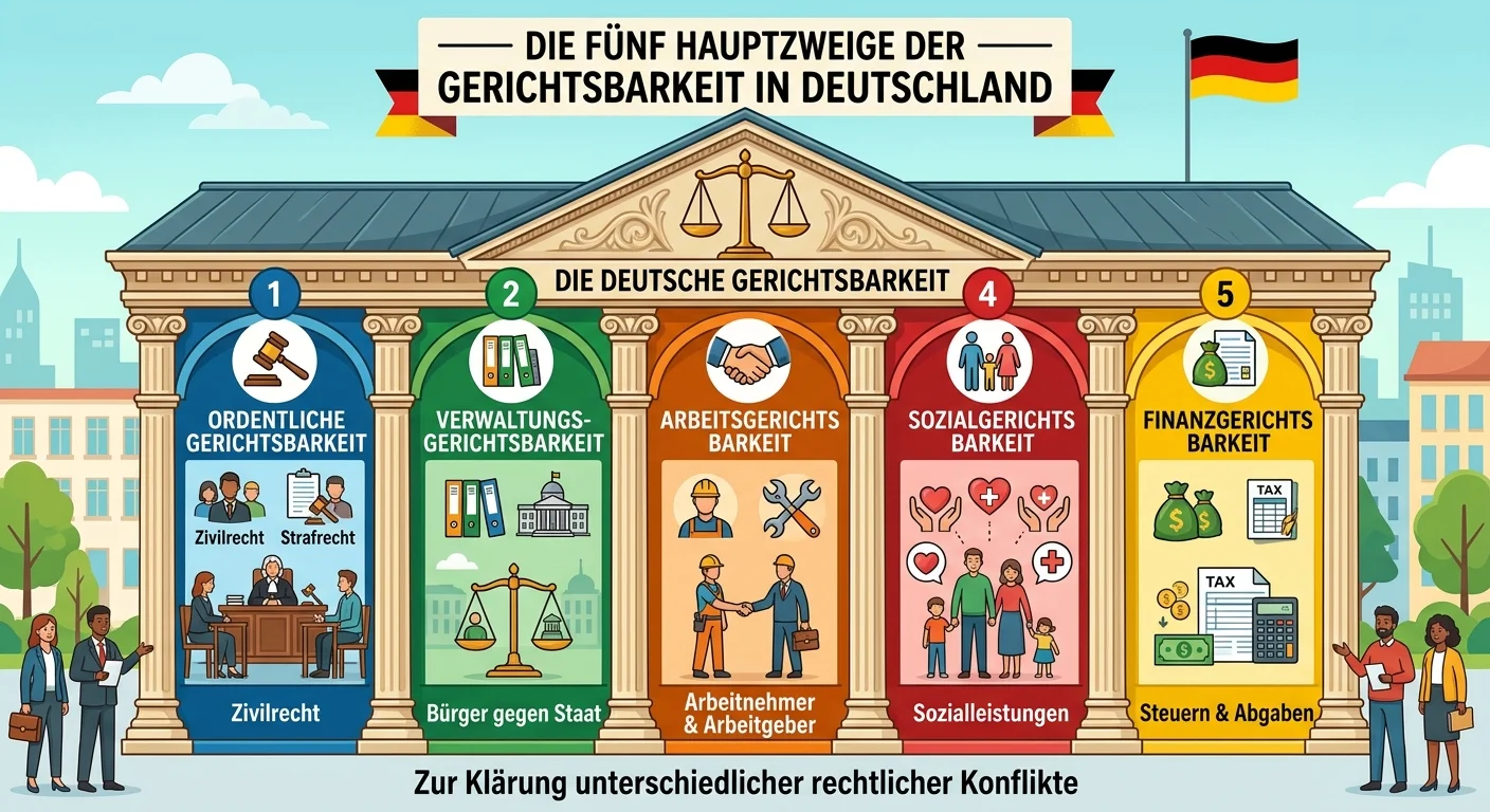 Rechtsanwaltsfachangestellte: Die 5 Zweige der Gerichtsbarkeit in Deutschland – einfach erklärt