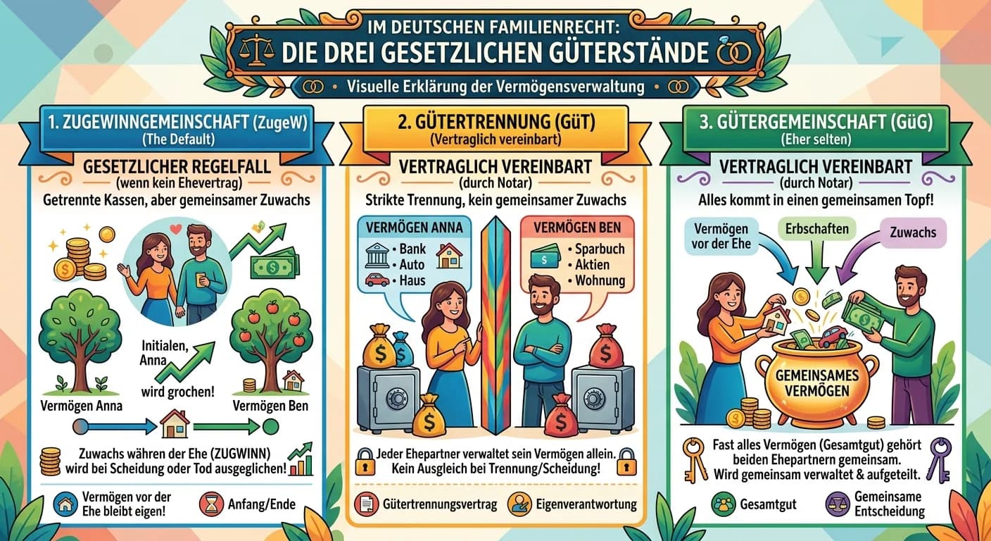 Rechtsanwaltsfachangestellte: Die drei gesetzlichen Güterstände im Familienrecht – einfach erklärt