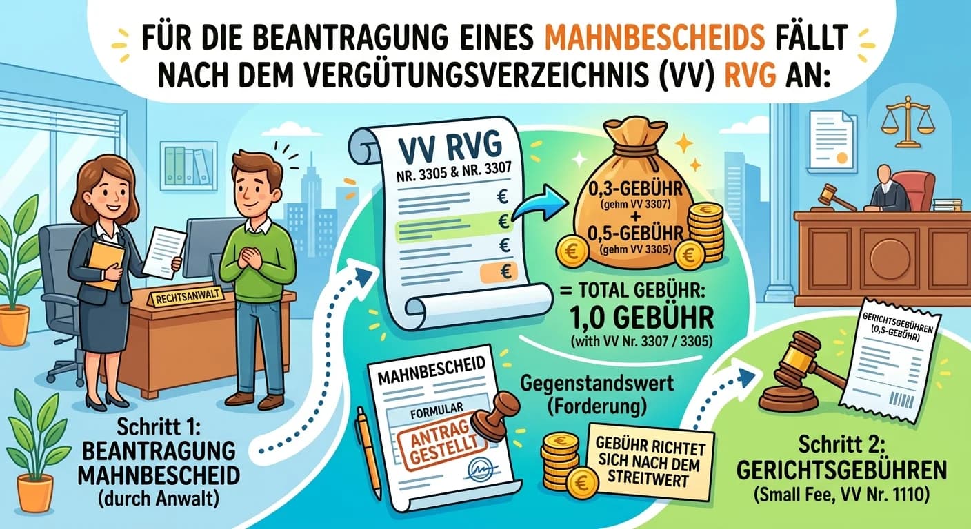 Rechtsanwaltsfachangestellte: Gebühr Mahnbescheid RVG VV 3305 – einfach erklärt