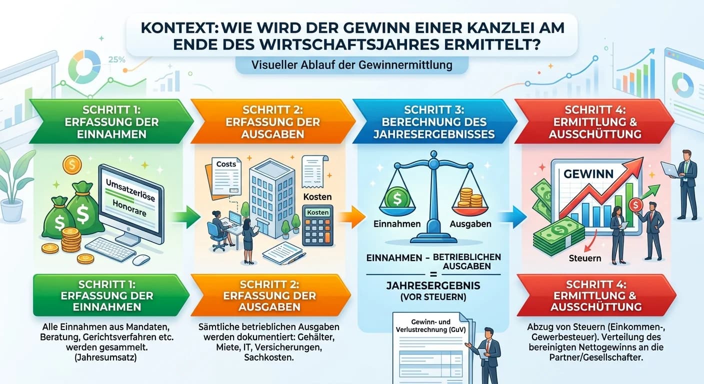 Rechtsanwaltsfachangestellte: Kanzlei-Gewinnermittlung am Wirtschaftsjahresende – einfach erklärt
