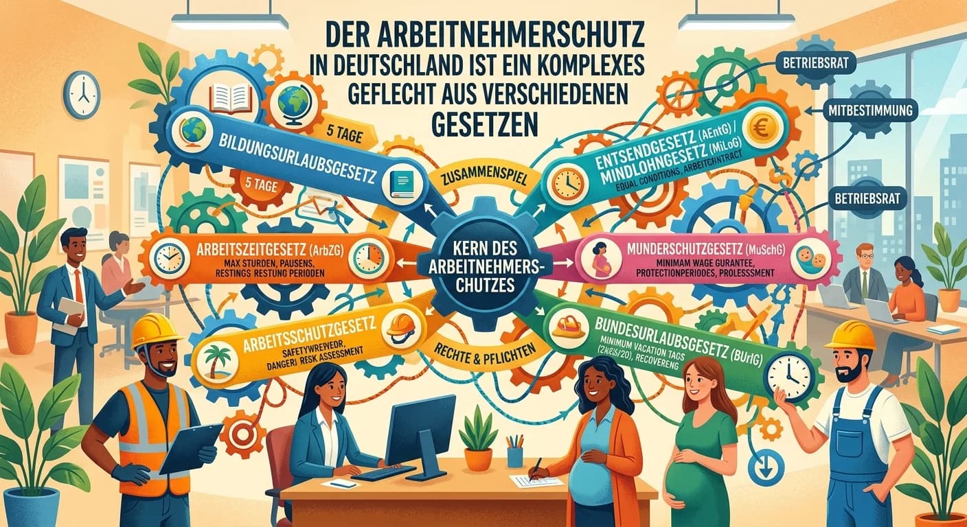 Rechtsanwaltsfachangestellte: Kern-Gesetze Arbeitnehmerschutz Deutschland – einfach erklärt