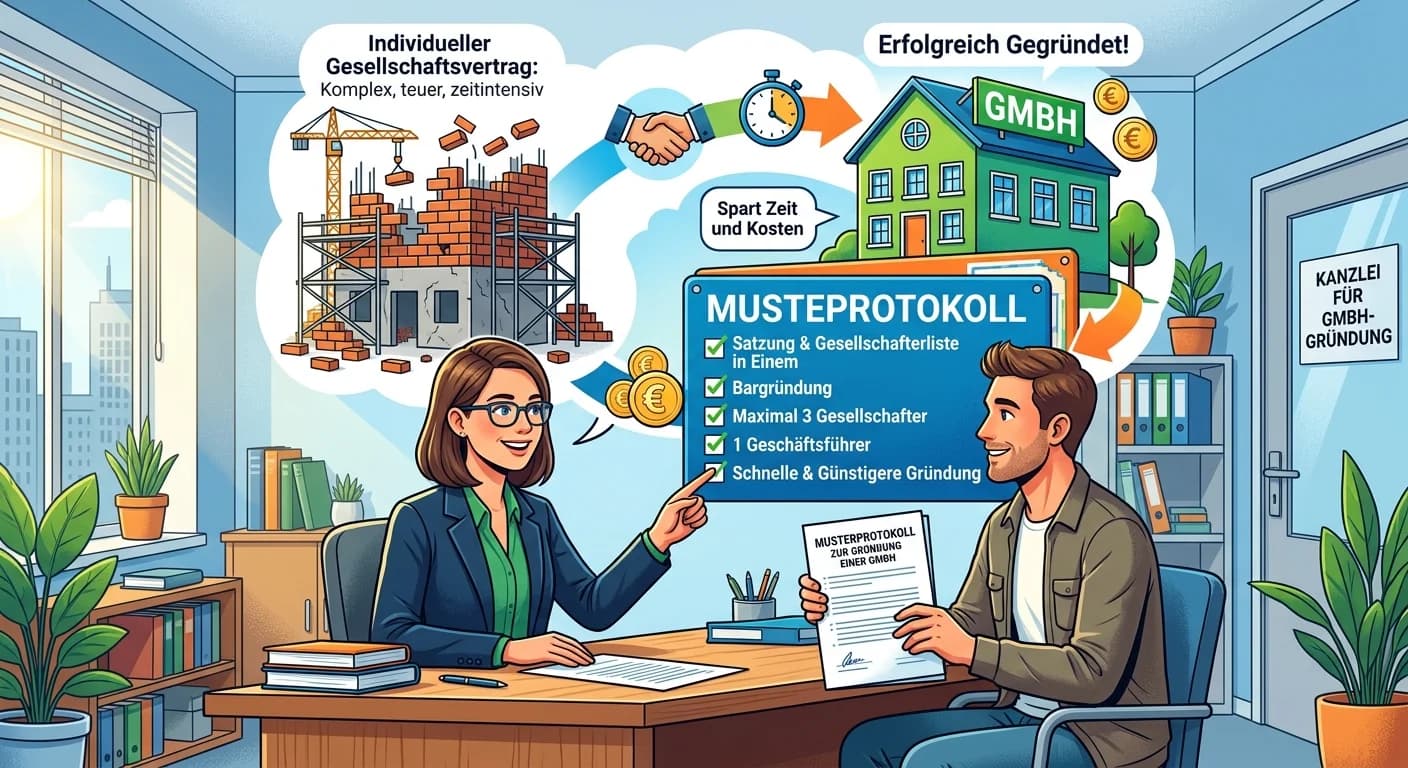 Rechtsanwaltsfachangestellte: Musterprotokoll GmbH-Gründung: Zweck & Bedeutung – einfach erklärt