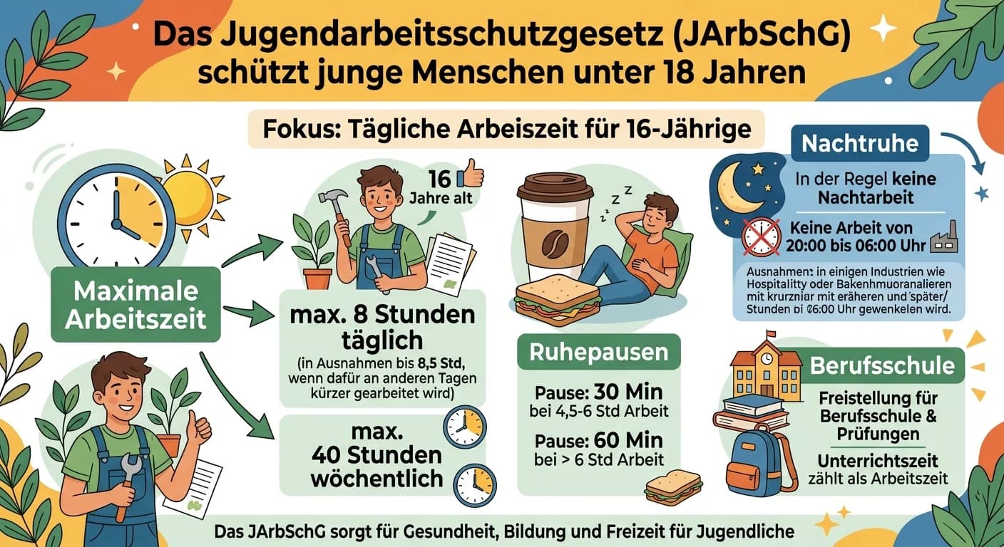 Rechtsanwaltsfachangestellte: Tägliche Arbeitszeit 16-Jähriger nach JArbSchG – einfach erklärt