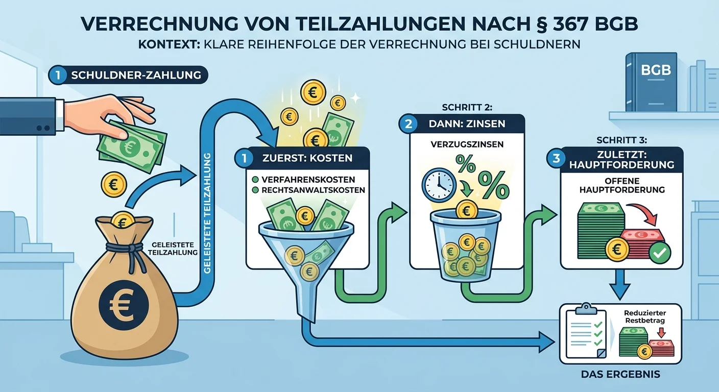 Rechtsanwaltsfachangestellte: Teilzahlung Verrechnung Kosten Zinsen Hauptforderung – einfach erklärt