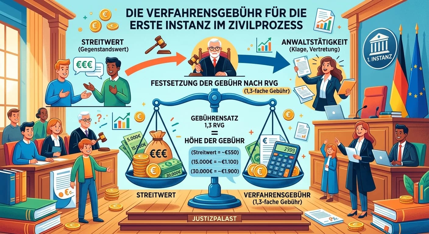 Rechtsanwaltsfachangestellte: Verfahrensgebühr 1. Instanz Zivilprozess RVG – einfach erklärt